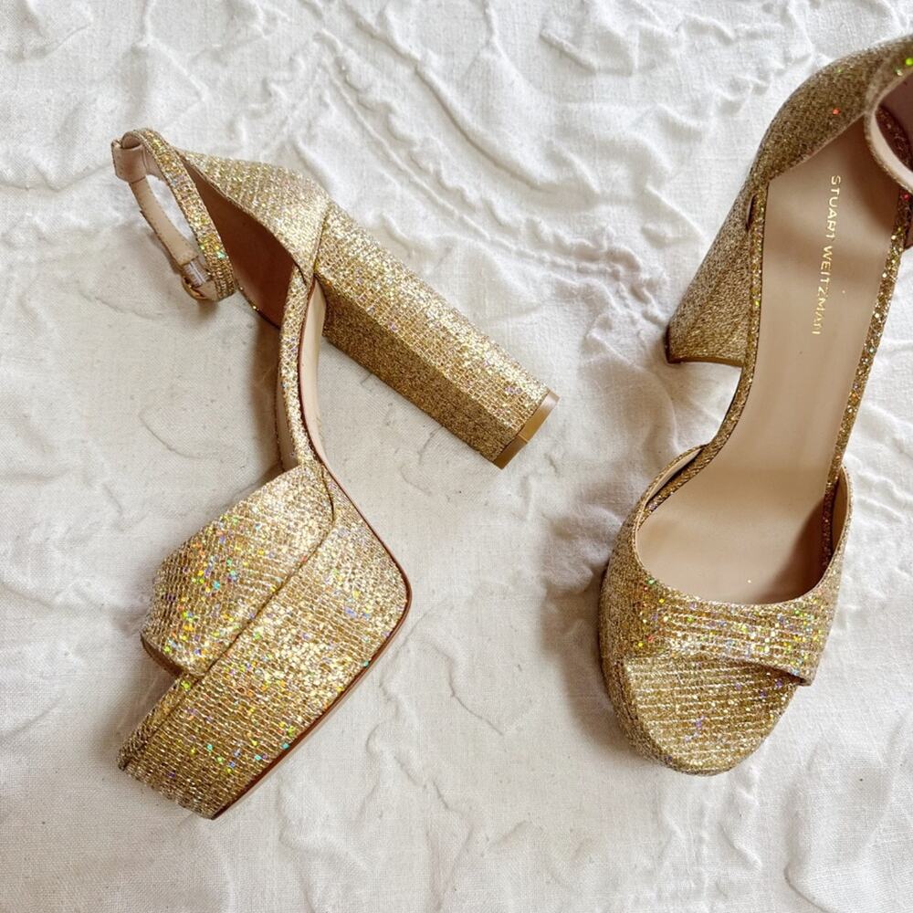 Stuart Weitzman Pamela Glitter Platform Sandal Size 9.5 New - Picture 6 of 10